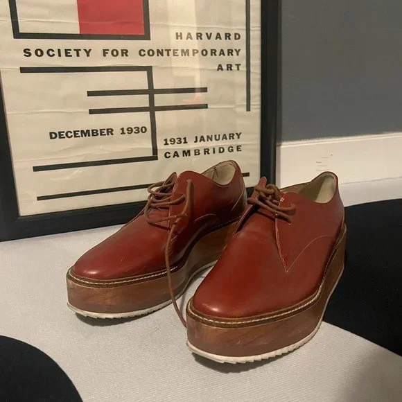 Zara Shoes Zara Burgundy Brown Wooden Platform Lace Up Oxford